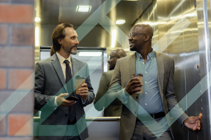 Two accountants meeting in the elevator